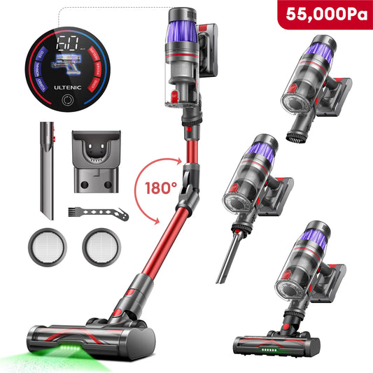 Ultenic U16F Akku Staubsauger Kabellos 550W/50000pa, 60 Min, mit Touchscreen und Faltrohr, Grün Licht, Anti Tangle für Hartböden Teppich Tierhaare